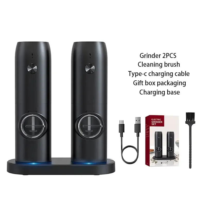 Electric Salt and Pepper Grinder Set with Charging Base and LED Light