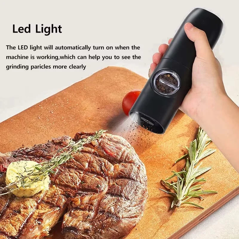 Electric Salt and Pepper Grinder Set with Charging Base and LED Light