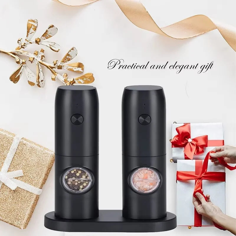 Electric Salt and Pepper Grinder Set with Charging Base and LED Light