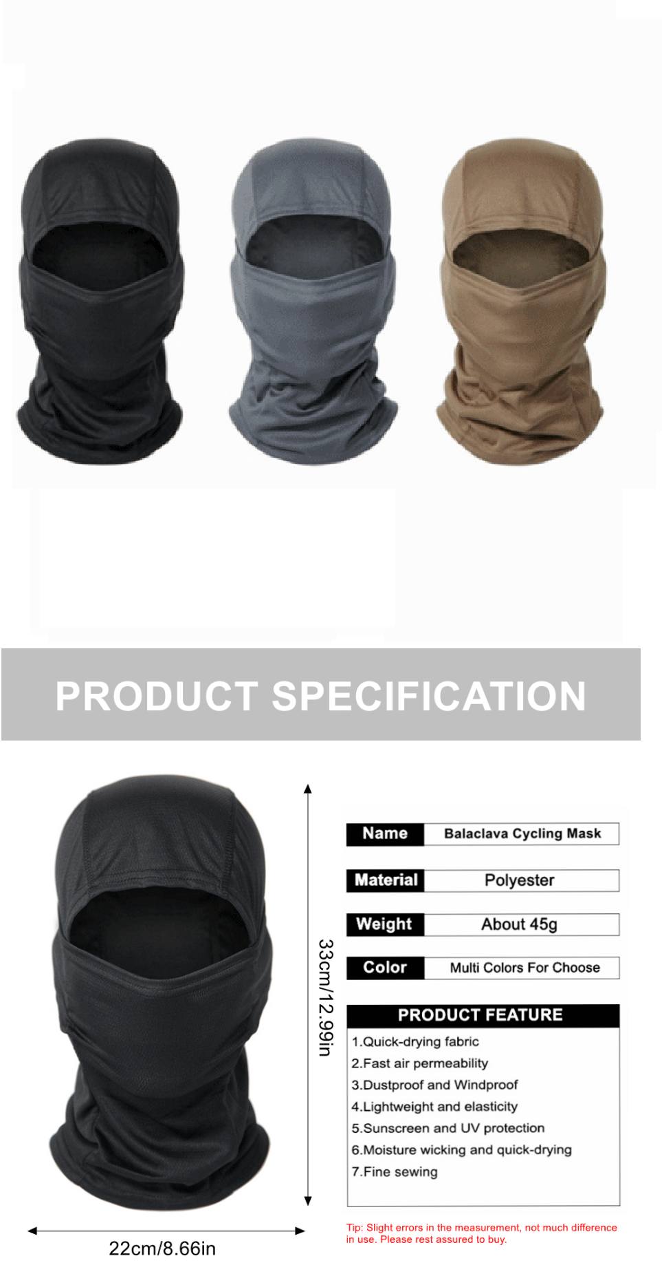 Tactical Windproof Balaclava for Bicycle Riding, Full Cover, Outdoor Hunting, Hiking Head, Warm Shield, Ski Scarf
