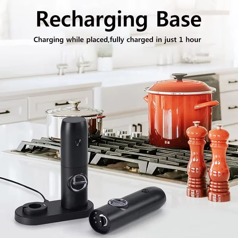 Electric Salt and Pepper Grinder Set with Charging Base and LED Light