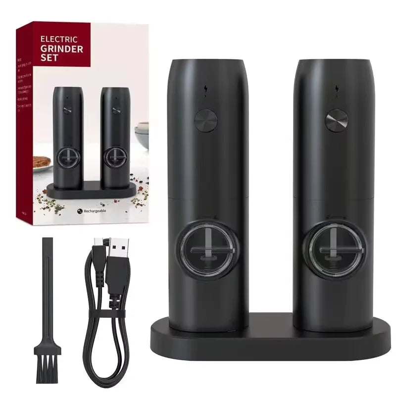 Electric Salt and Pepper Grinder Set with Charging Base and LED Light